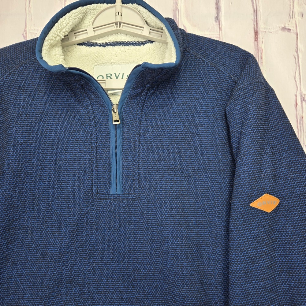 Orvis Sherpa Lined Quarter Zip Pullover‎ Sweater With Pockets Blue Men Size M